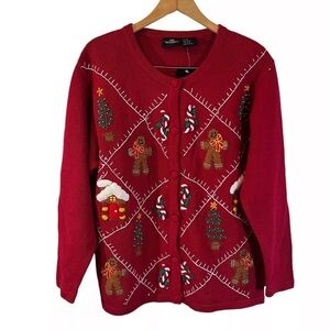One Resource Christmas NWT Sweater Womens Medium Beaded Embroidered Patchwork